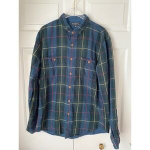 J Crew Mercantile Flex Plaid Long Sleeve Button Up Shirt Men's L Blue Red Preppy